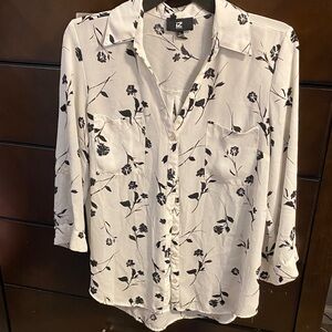 Iz Byer Black Floral Button-Front Blouse on Ivory